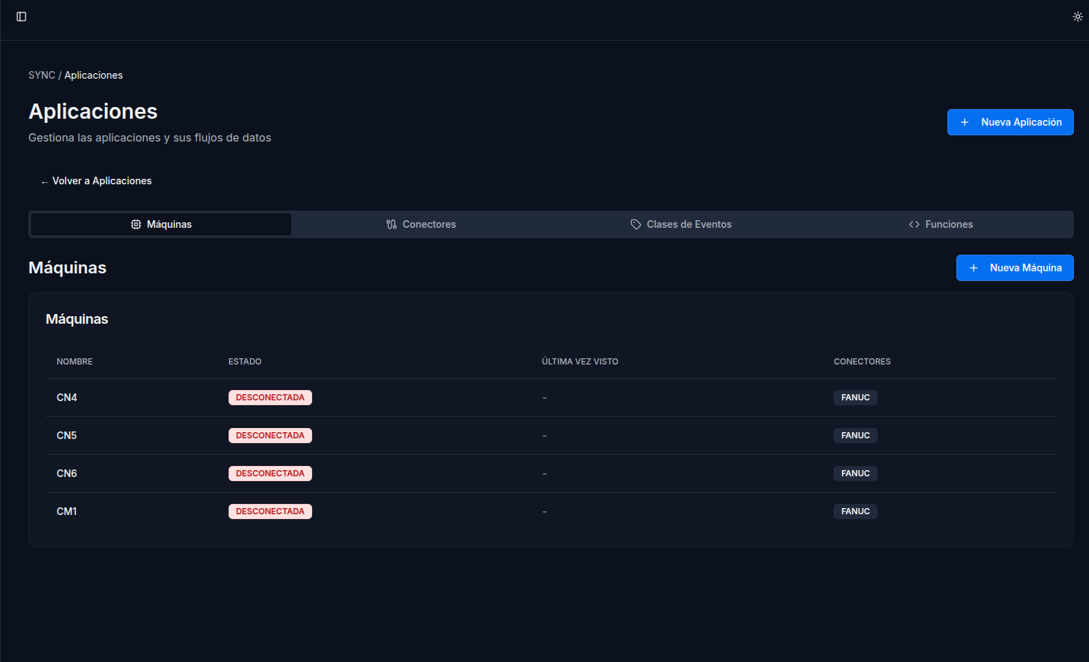 Página de Máquinas Aplicacion